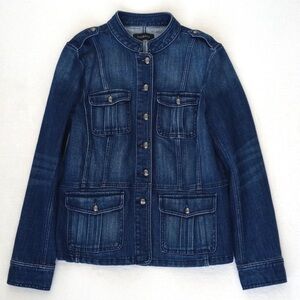 Talbots Women's Blue Denim Long Sleeve Button Down High Collar Blazer Jacket S/M